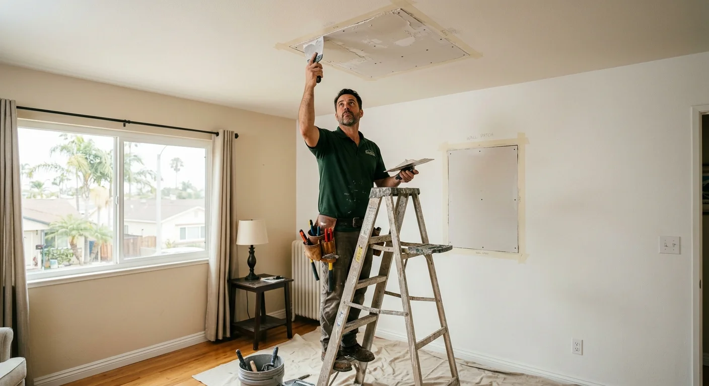 San Diego room with separate wall and ceiling drywall patch areas marked