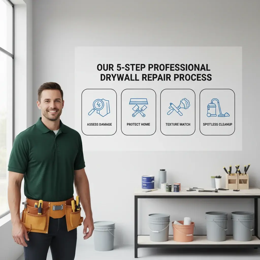Infographic detailing the typical steps in a professional drywall repair process, from assessment to cleanup.