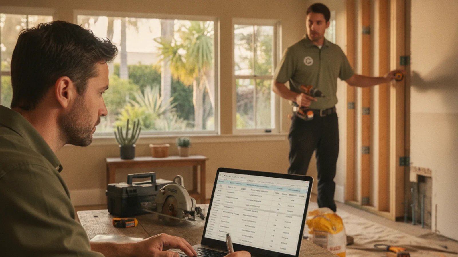 Homeowner comparing quotes on a laptop before booking handyman work in San Diego