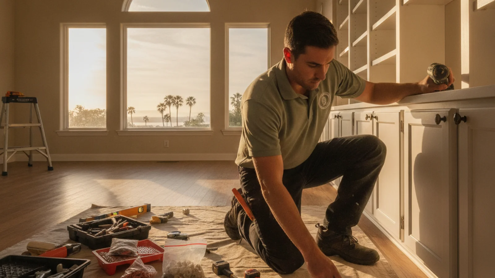 Handyman working through a written list of home repair tasks in San Diego