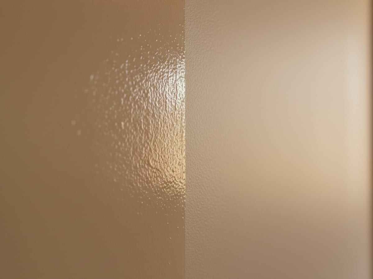 Close-up of paint drying on a freshly painted wall showing the transition from wet sheen to matte finish