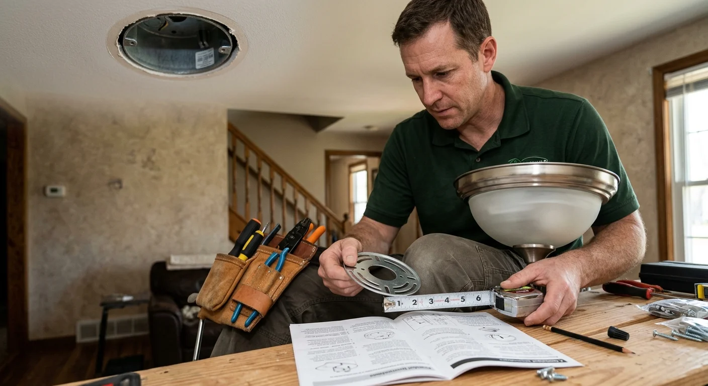 Homeowner comparing a replacement light fixture with an existing opening