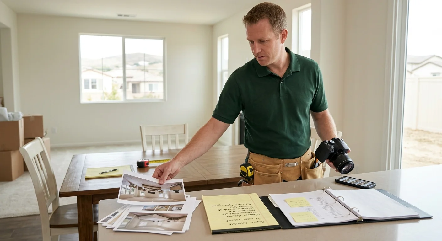Santee homeowner organizing photos and a home repair checklist