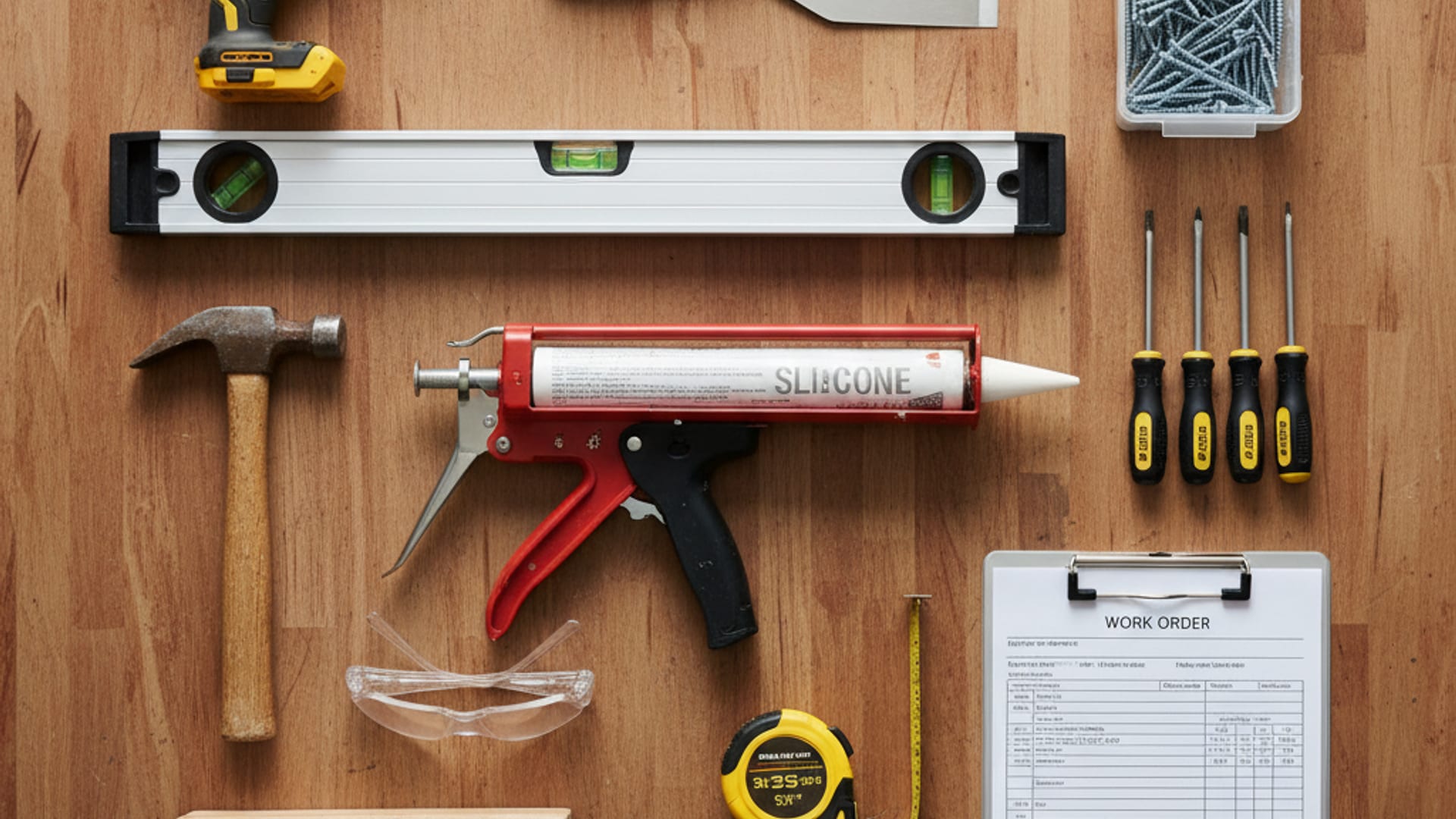 Handyman in sage-green polo carrying a toolbox toward the front door of a San Diego stucco home in warm afternoon light